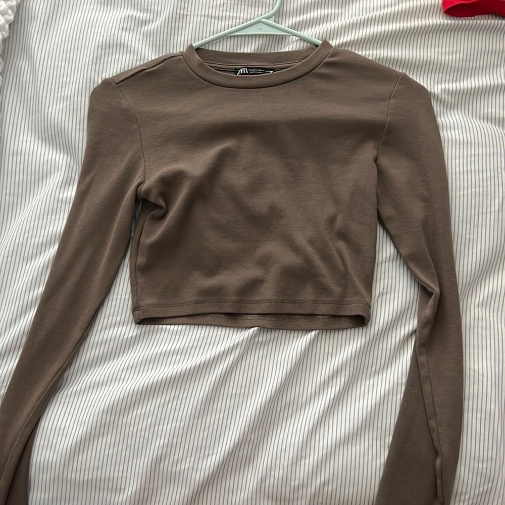 ZARA cropped brown top